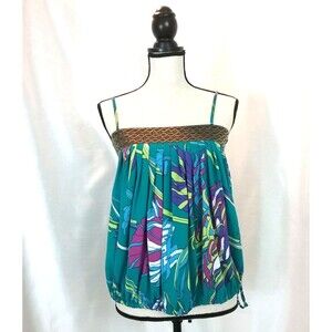 Moda International Y2K Floral Sleeveless Summer Top Size S Teal Purple